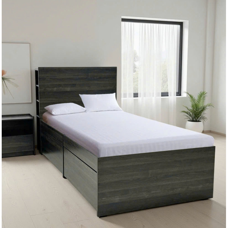 Lit simple avec rangement Robin en gris foncé