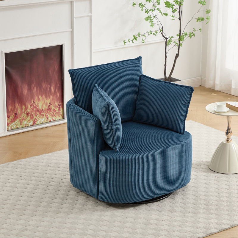 33.83" W Upholstered Swivel Barrel Chair, Blue