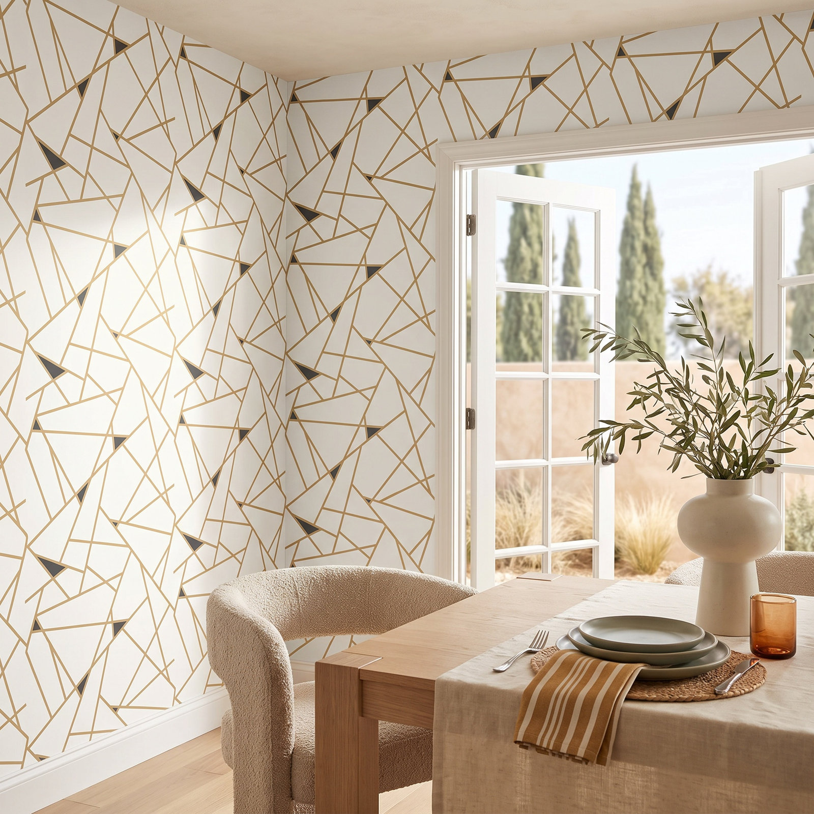 Risky Business II Modern Geometric Wallpaper, Metallic Gold/Black/White