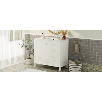 Modern White Bathroom Cabinet With Rectangular Sink - Elegant And Practical Design Vanity Deep Storage Drawers Ideal For Organizing Items