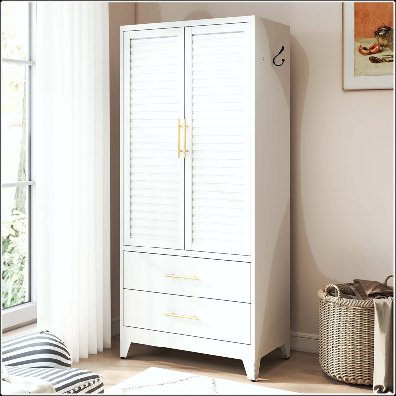 Armoire légère en métal avec 2 tiroirs et tringle