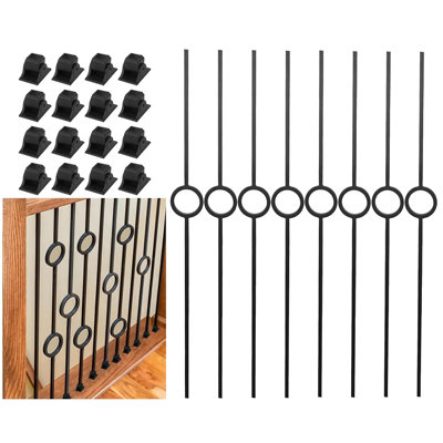 8-Pack 44" x 1/2" Hollow Iron Stair Balusters, Single Ring Wrought Iron Stair Spindles with 16 Swivel Shoes for Indoor Staircase