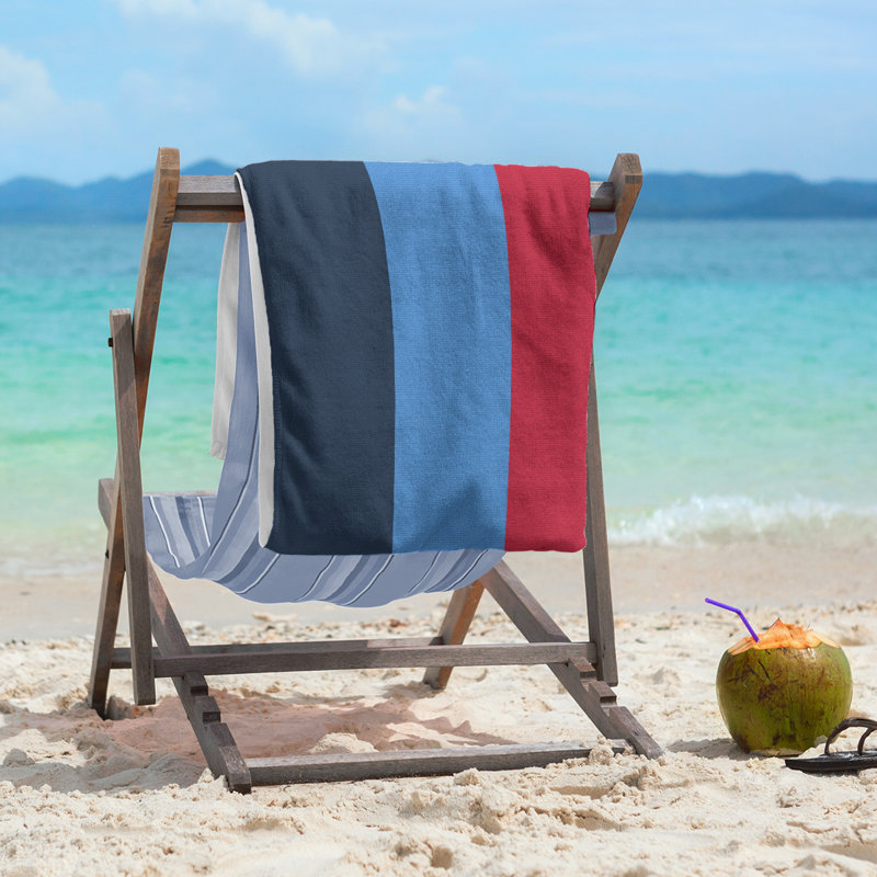 Cotton Blend Beach Towel, Light Blue/Navy Blue/Red