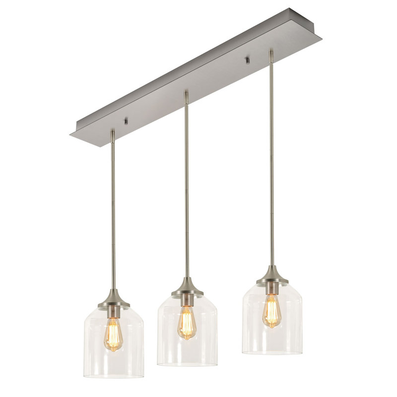 3 - Light Kitchen Island Pendant, Satin Nickel