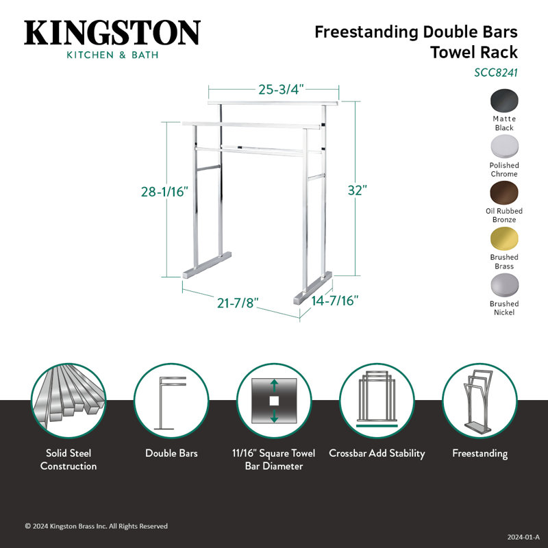 Kingston Brass Edenscape Freestanding 2-Tier Towel Rack, Brushed Brass