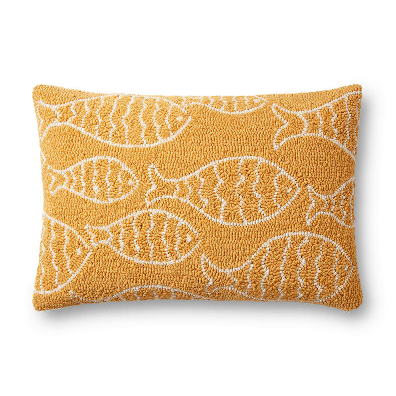 Yellow Embroidered Fish Pattern Outdoor Lumbar Pillow