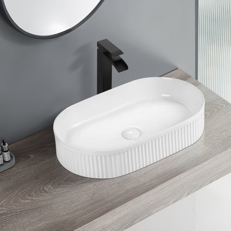 Bothwa Home 4.72"H Ceramic Textured Oval Vessel Vanity Sink, Stain Resistant, Scratch Resistant, Leak Resistant, Art Basin