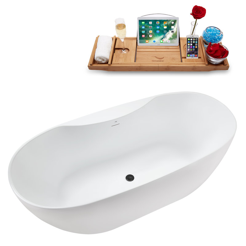 59.1'' x 28.3'' Soaking Acrylic Bathtub, Brushed Gun Metal