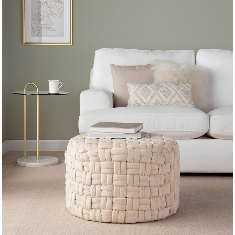 Repose-pieds rond 24 po en velours crème, Cream