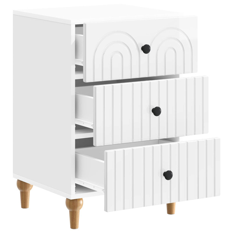 43cm W Manufactured Wood Bedside Table, High Gloss White