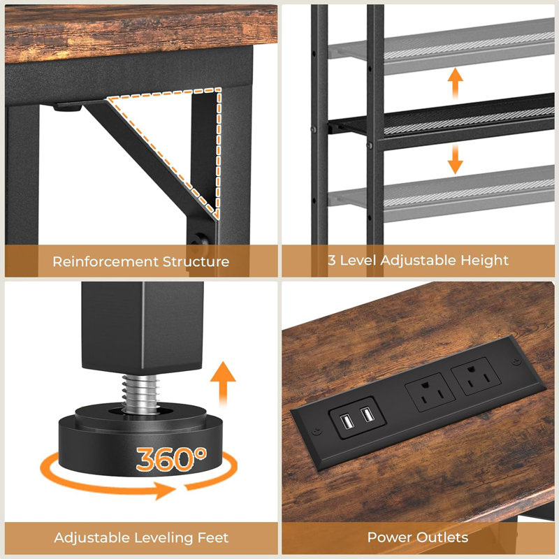 78.8" Behind Couch Table With 2 Power Outlets&Led Light