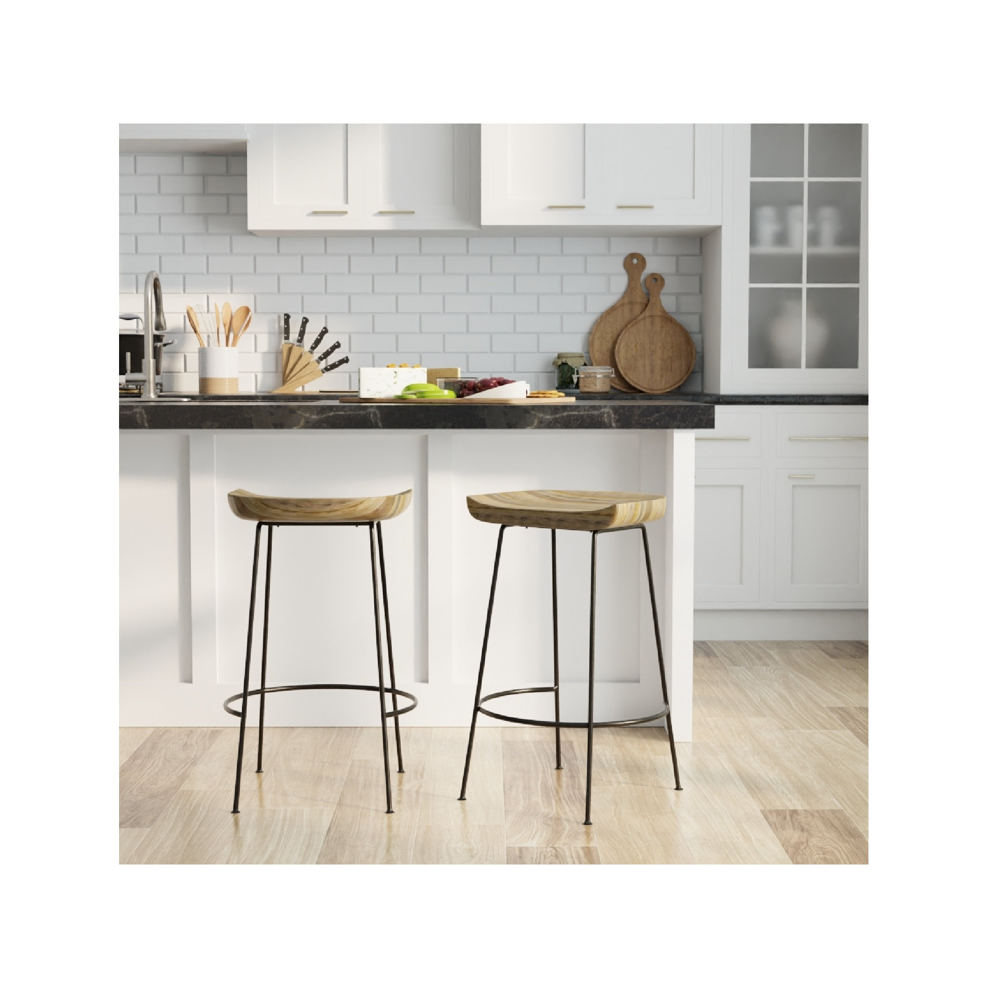 Samanthia Solid Wood Bar and Counter Stool, Natural/Black, Bar Stool (30.5" Seat Height)