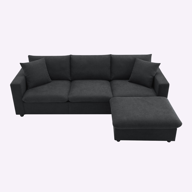 Khiyan Upholstered L-Shaped Sectional Reversible, Black 100% Polyester
