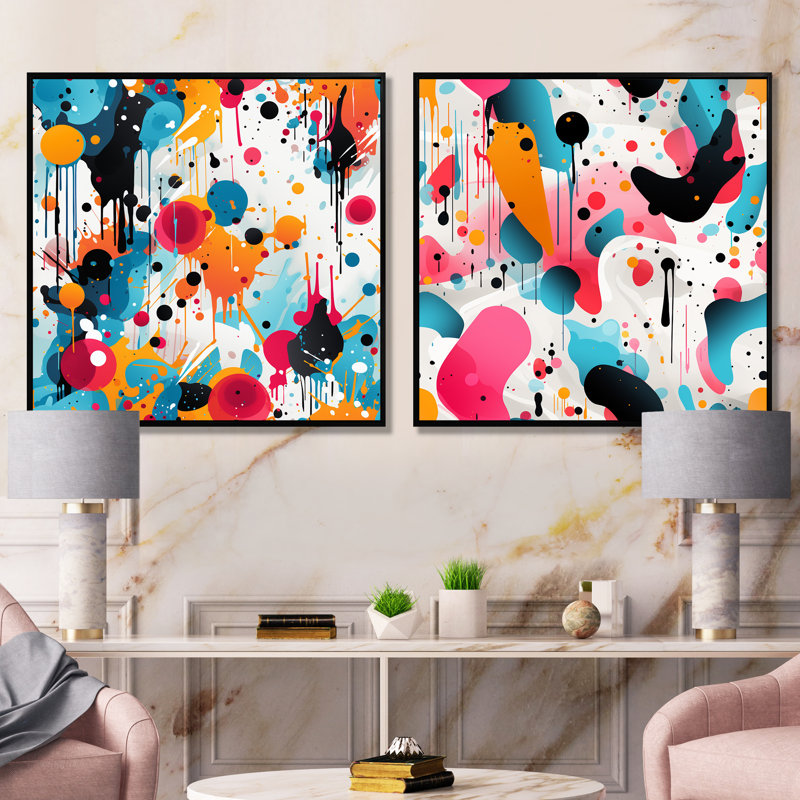 Cieanna - Ensemble de 2 reproductions de toiles abstraites, Cadre noir, H 36 po x l 73 po x P 1,5 po