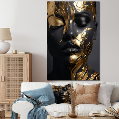 Black and gold Gilded woman Photo II - Woman Large Wall Art