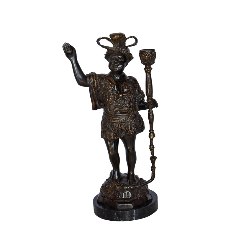 Supernova Blackamoor Candle Holder Mad of Bronze Statue Mounted on Marble  9" x 4" x 17"H