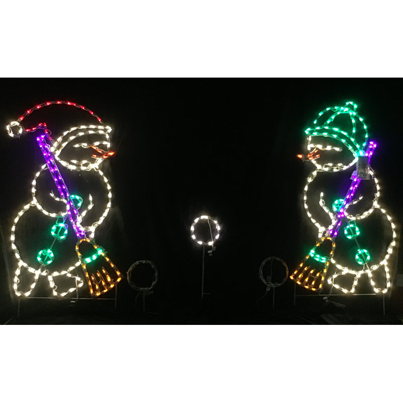 Animated Snowman Sweeping Snowball Christmas Lighted Display