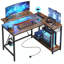 Baford L-Shaped Computer Desk with Power Outlet, Gaming Table with Monitor Stand and Shelves-468195737-416772189