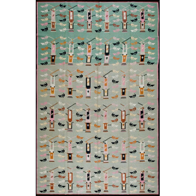 Tapis bleu sarcelle tissé à plat Rare