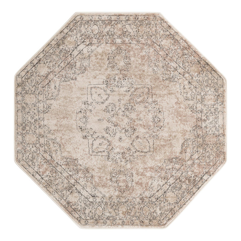 Cantey Oriental Ivory Area Rug, Octagon 5'3" x 5'3"