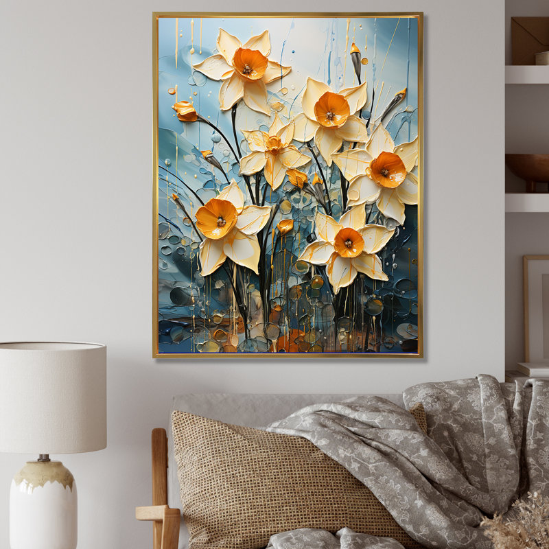 Daffodil Bloom Sunshine I, reproduction d'art sur toile, Cadre flottant doré, H 20 po x l 12 po x P 1 po