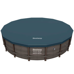 Bestway Power Steel Round Above Ground Outdoor Swimming Pool Set with Shaded Canopy,Filter Pump, and Cover