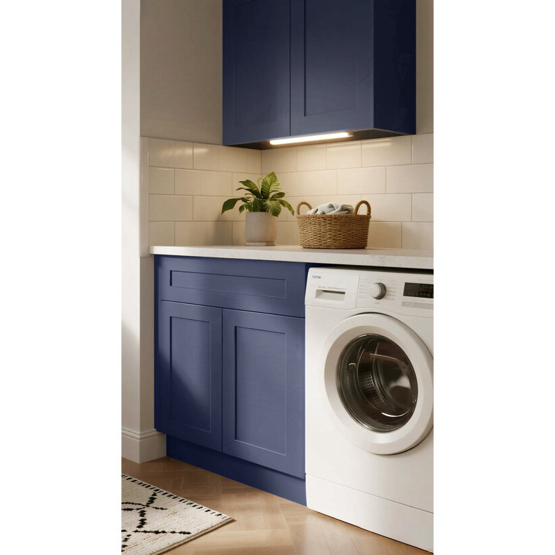 Armoire 24 po à base shaker bleu marine avec porte à fermeture en douceur, tiroir, unité en bois massif peu encombrante avec tablette réglable