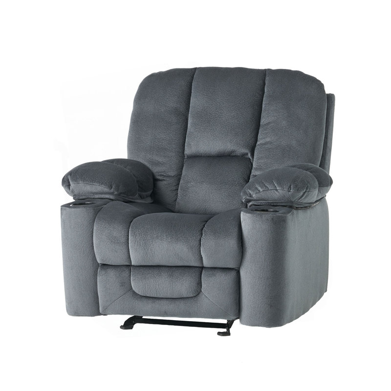 Luxurious Manual Recliner Chair In Silver With Skin-Friendly Fabric And Dual Cup Holders, Silver