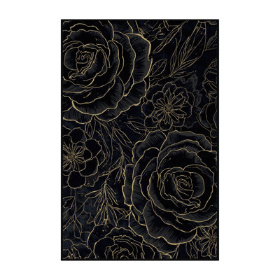 Tapis floral gris lavable à la machine Ottwell