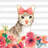 Small Cat with Flowers - Bedroom Pets Framed Canvas Decor
