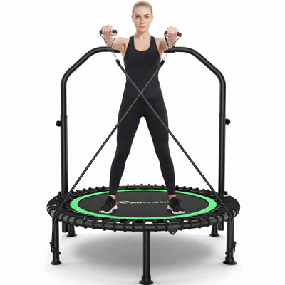 40" Foldable Mini Trampoline,Max Load 450Lbs Indoor Trampoline,With 4 Level Adjustable Foam Handle And Resistance Bands,Adult Exercise Trampoline For Home, Garden, And Gym