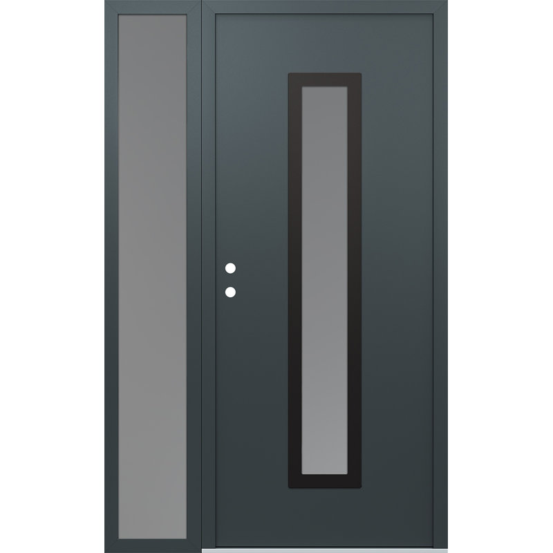 Porte d'entrée pré-suspendue en acier à panneau noir Diamond A11 avec panneau latéral, L 51,25 po x H 81,69 po