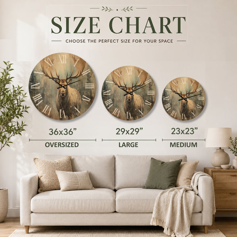 Horloge murale animaux en bois - Orignal majestueux dans la forêt, Oversized