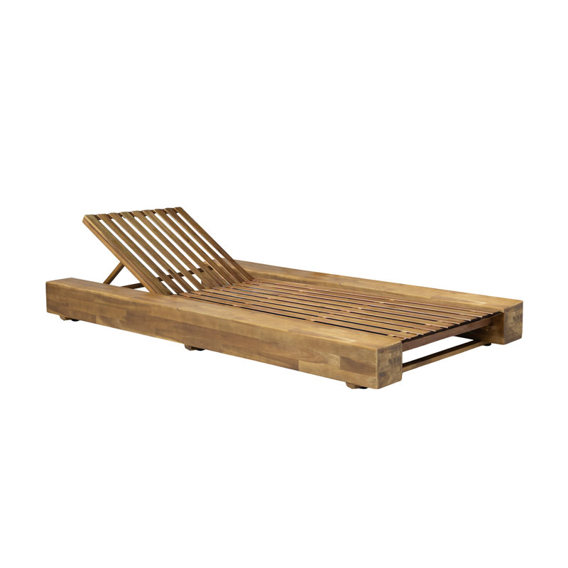 Tomalin Outdoor Wood Chaise Lounge, Sandblast Teak, Cream