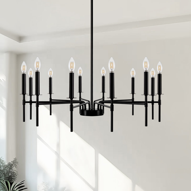 Dimmable Candle Classic Kitchen Island Chandelier, 12, Black