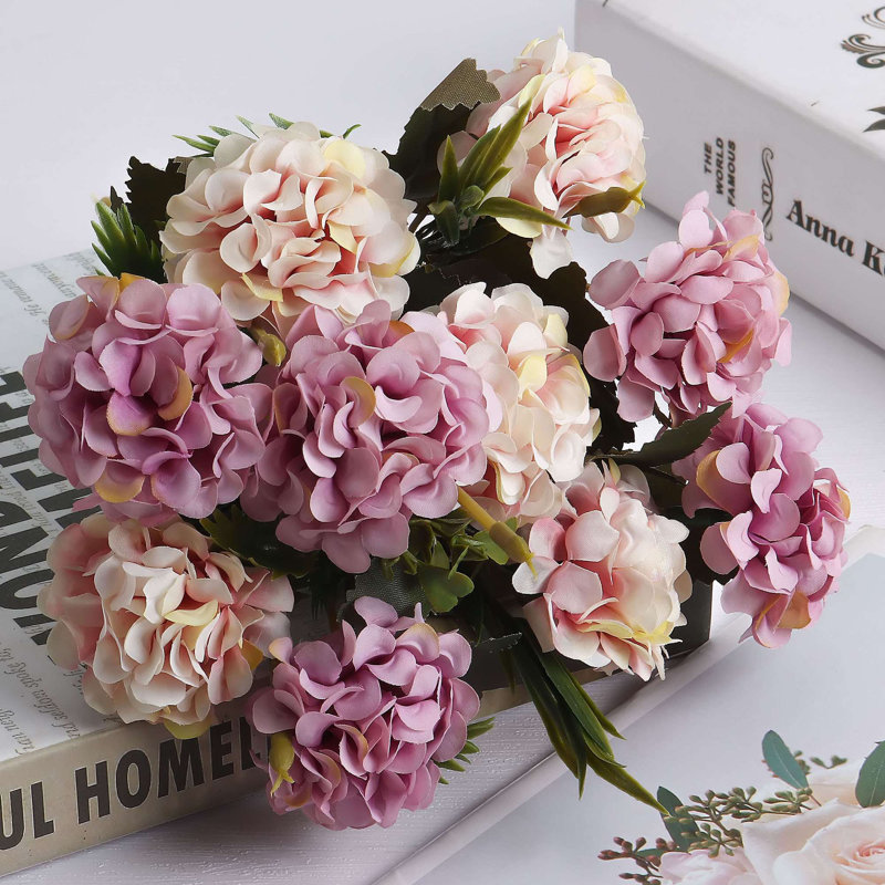 4 faisceaux de fleurs d'hortensia artificielles pour bouquets de fleurs, Mauve