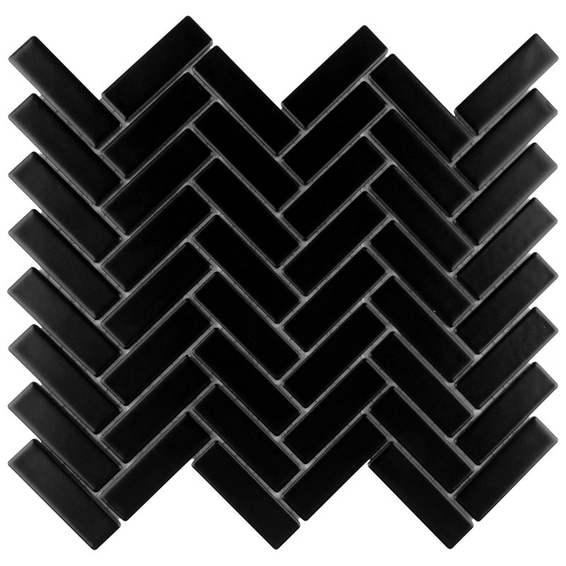 Metro Brick Herringbone 10-5/8 " x 12-1/2 " Porcelain Mosaic Floor and Wall Tile, Matte Black