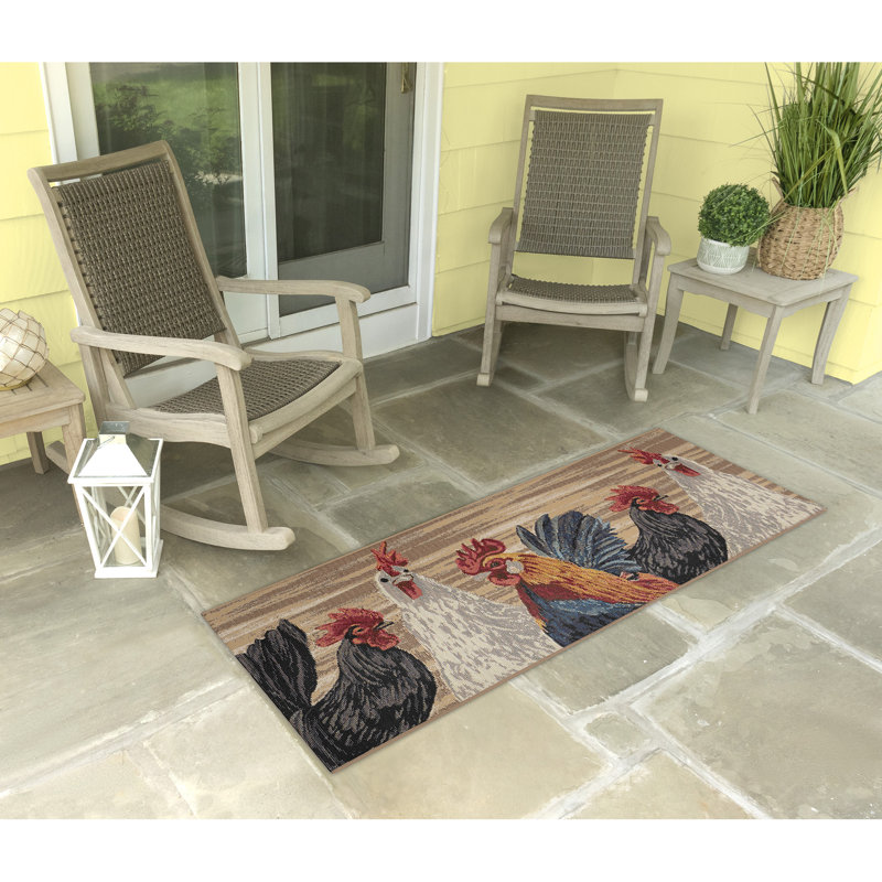 Three Roosters Polyester Non-Skid Kitchen Mat, Runner 1'11" x 4'11"