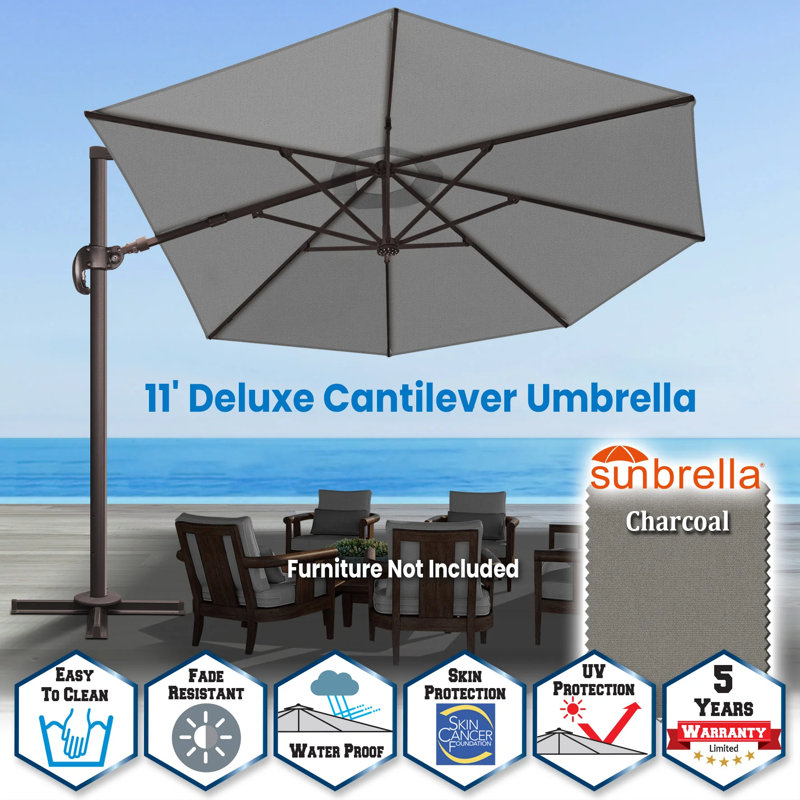 Parasol 11 'Deluxe Sunbrella, Gris anthracite