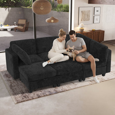 128" U-Shaped Modular Sectional Sofa With Under-Seat Storage, Comfy Modern Cloud Couch Convertible Sleeper