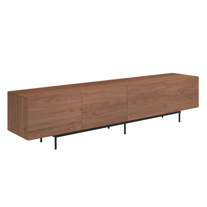 86.61" Walnut Wood TV Stand with 4 Cabinets