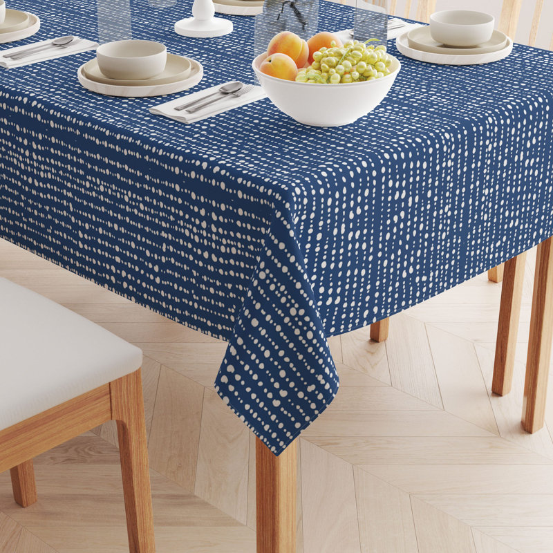 Rectangular Tablecloth, 100% Cotton, 52X120", Dots In Stripes, 52" L x 120" W