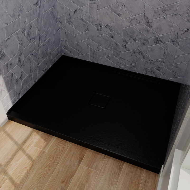 Bac de douche 48 po x 36 po rectangulaire en acrylique noir avec plateau de centre de drain résistant à l'usure et résistant à l'usure