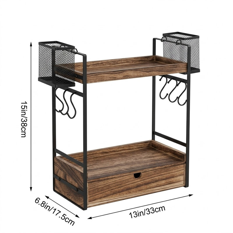 3-Tier Coffee Station Organizer with Drawer, Baskets & Hooks