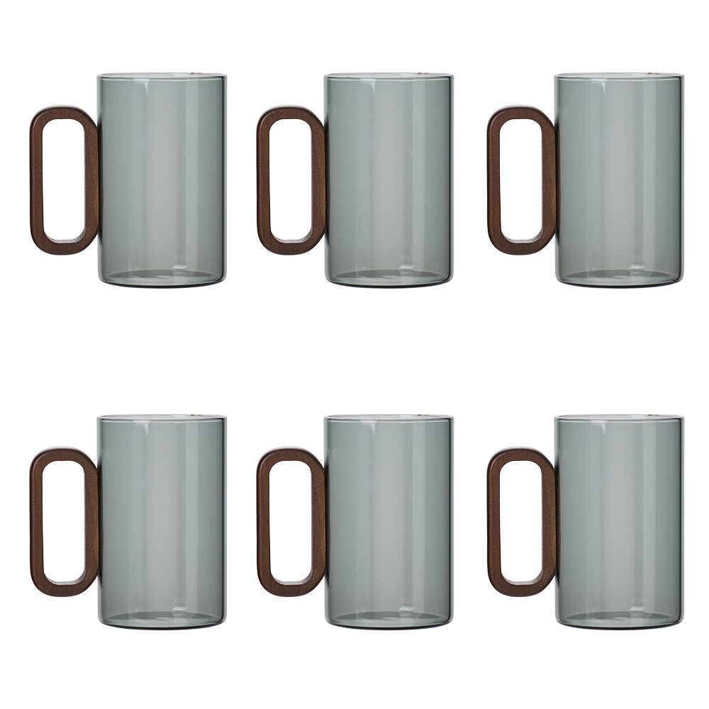 Borosilicate Glass Mugs Tea Cups with Wooden Handle