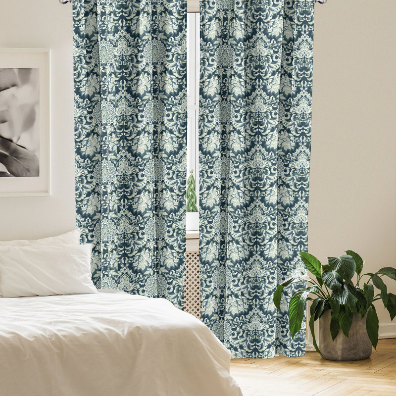 Victorian Blue Polyester Room Darkening Curtain Panels, 28" x 84"