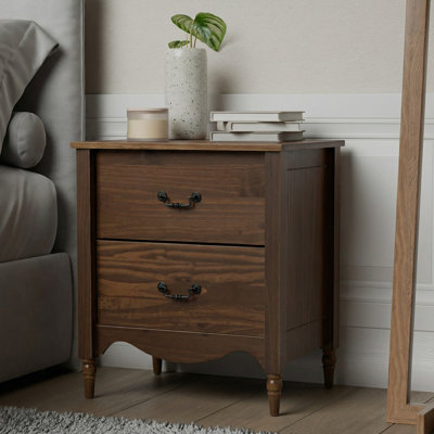 Brixton Solid Wood 2 Drawers Nightstand Walnut
