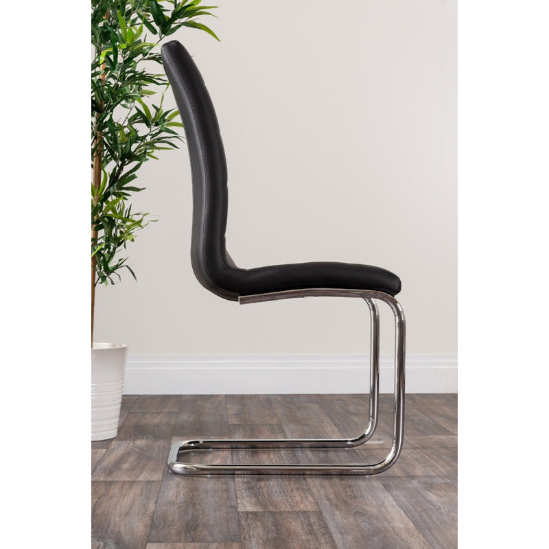 Tierra Modern Glass & Metal Extendable Dining Table Set & 4 Luxury Faux Leather Dining Chairs, Black/Chrome