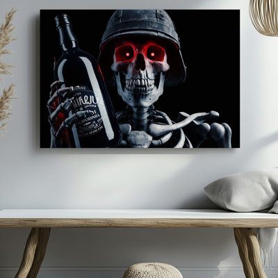 Reproduction d'art sur toile, "Squelette menaçant", art mural sur fond noir