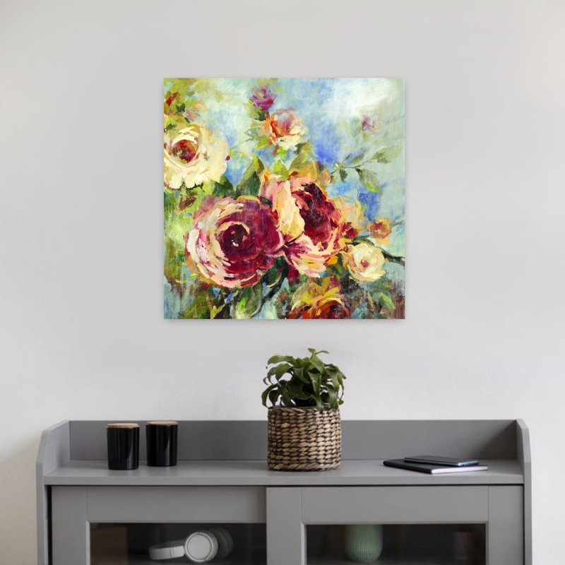 Art floral rétro, délicat et romantique, H 18 po x l 18 po